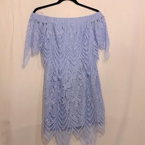 Off the shoulder blue lace dress